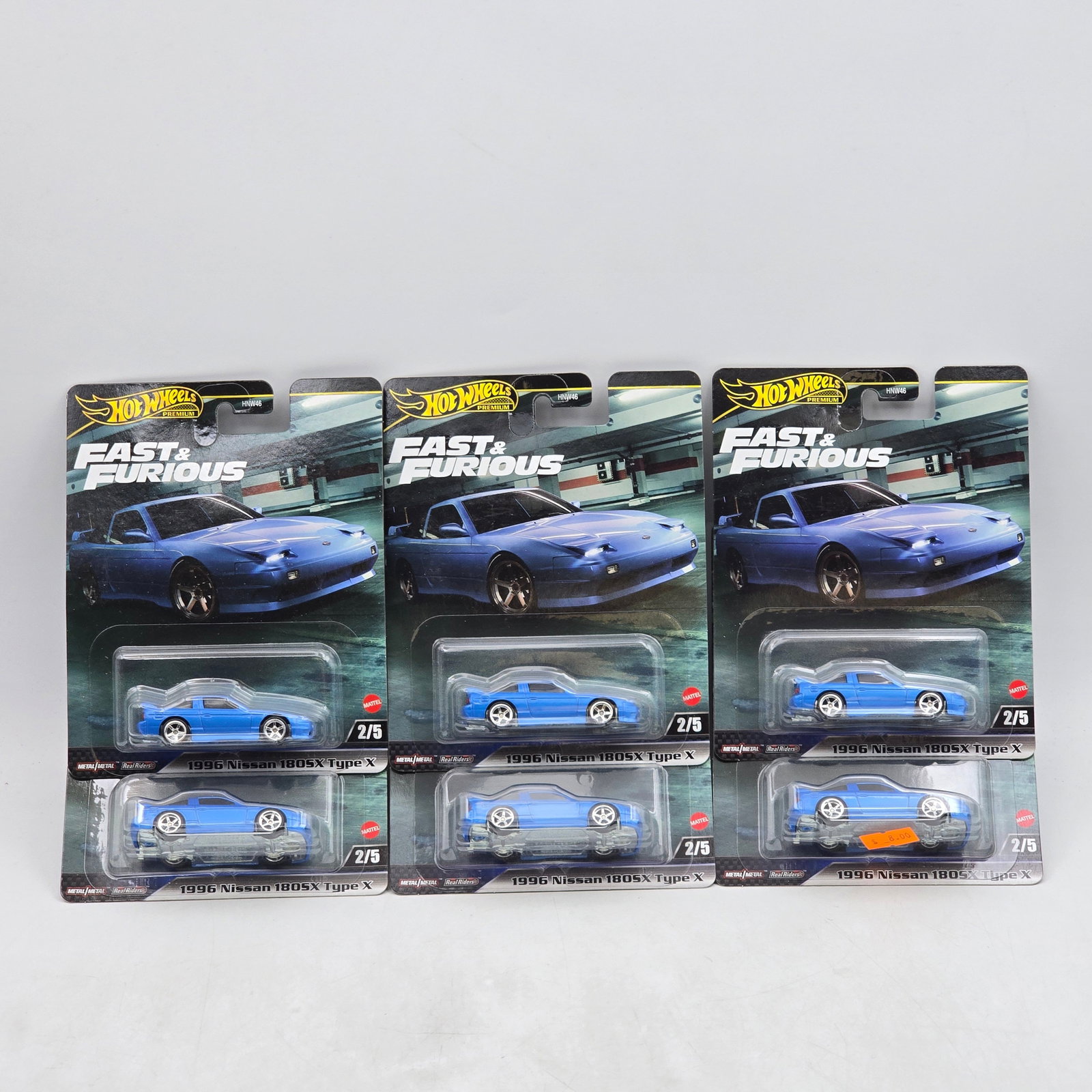 Lot of 6 Hot Wheels Fast & Furious Premiums: Includes (6) 1996 Nissan 180SX Type X premium models from the Fast & Furious series. Cars-Appear to be in good condition with clean paint, sharp tampo detail, and no obvious wear visible. Cards-Sh