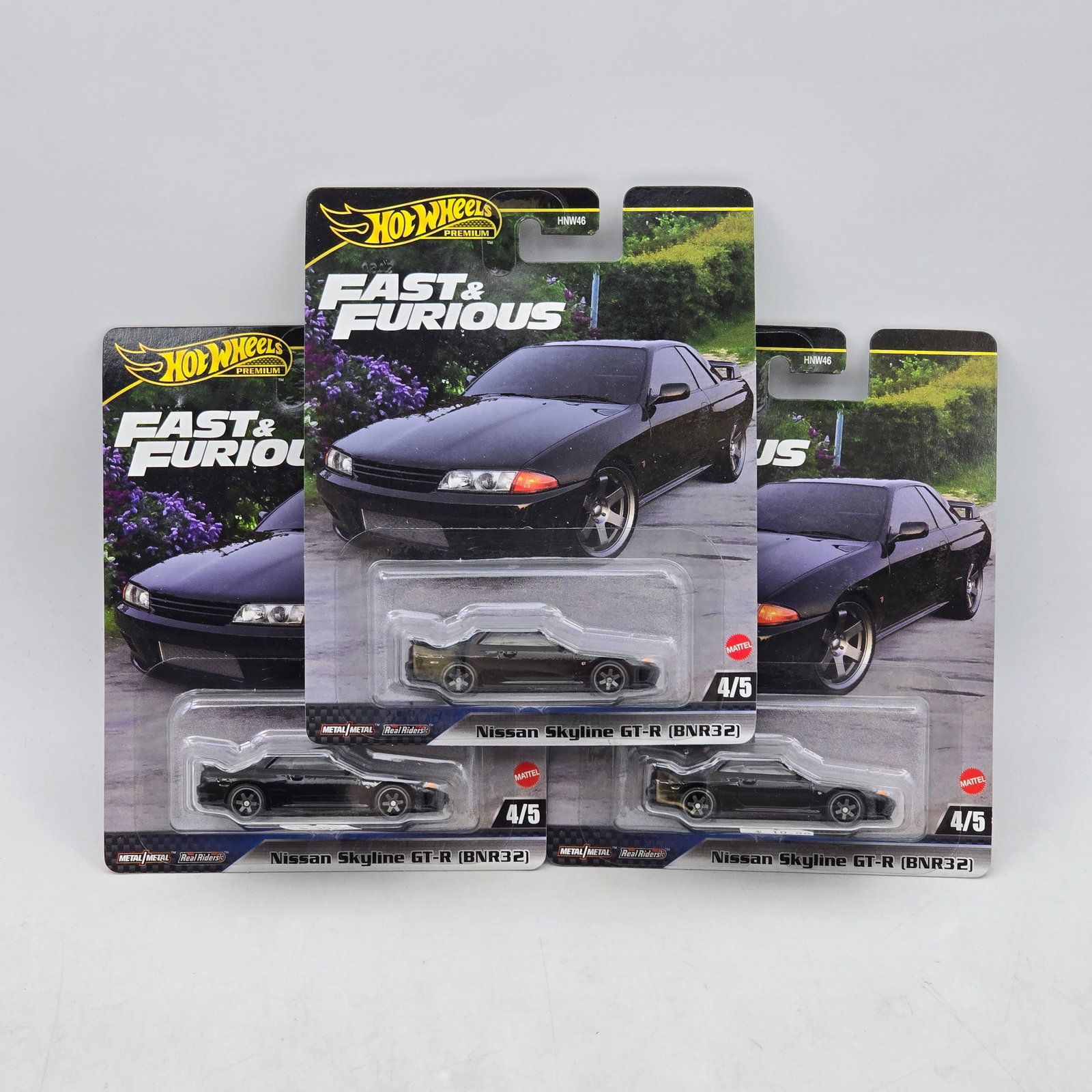 Lot of 3 Hot Wheels Fast & Furious Premiums: Includes (3) Nissan Skyline GT-R (BNR32) premium models from the Fast & Furious series. Cars-Appear to be in good condition with clean paint, sharp tampo detail, and no obvious wear visible. Cards