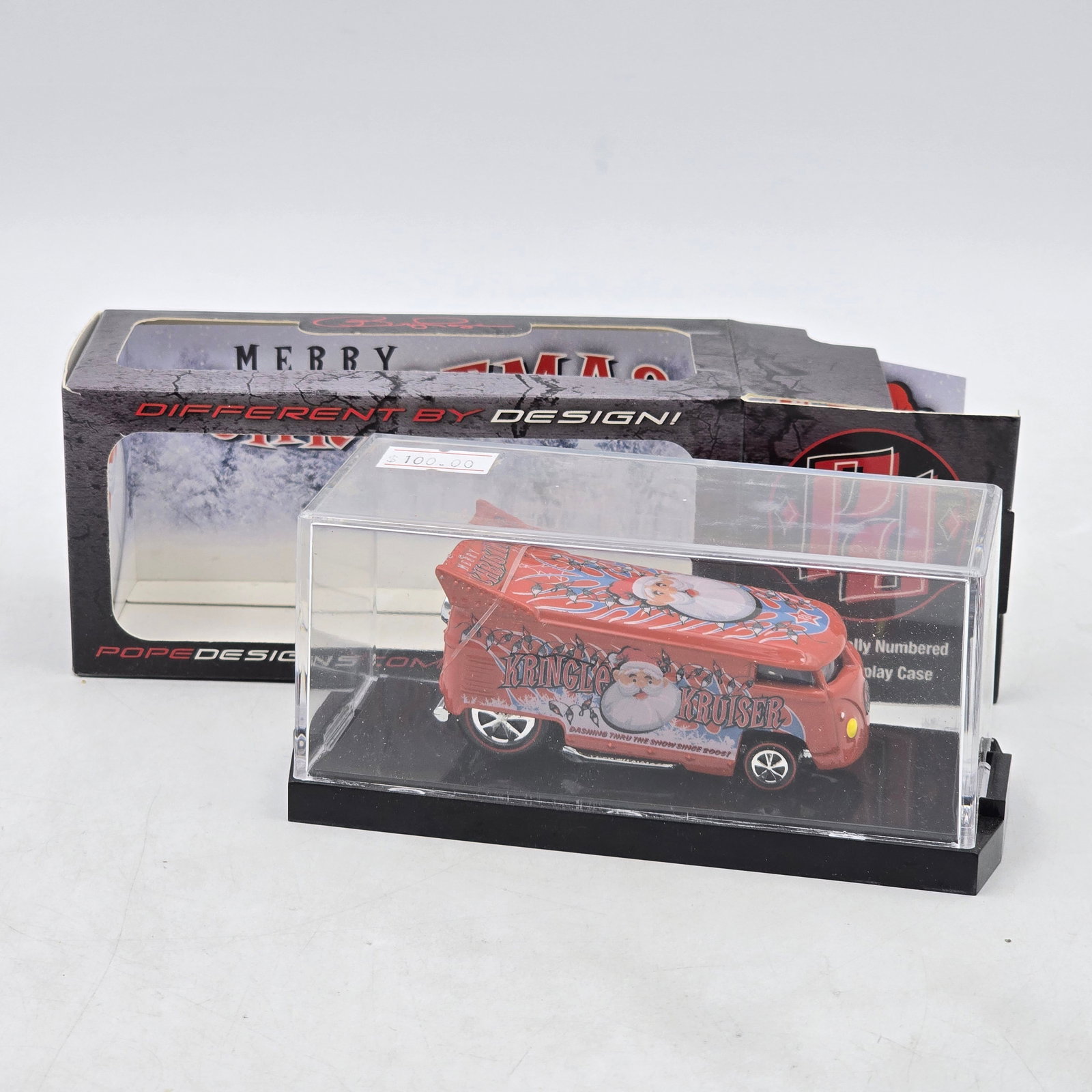 Pope Designs Kringle Kruiser VW Drag Bus: Custom Volkswagen-style Drag Bus by Pope Designs featuring festive â€?Kringle Kruiserâ€? Christmas graphics, Santa Claus artwork, and raised drag-style rear wing. Individually numbered 01/
