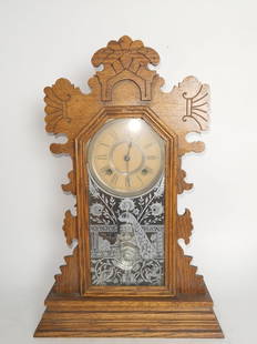 Antique Ansonia American Gingerbread Mantel Clock: Antique Ansonia American Gingerbread Mantel Clock, 22in by 14.5in