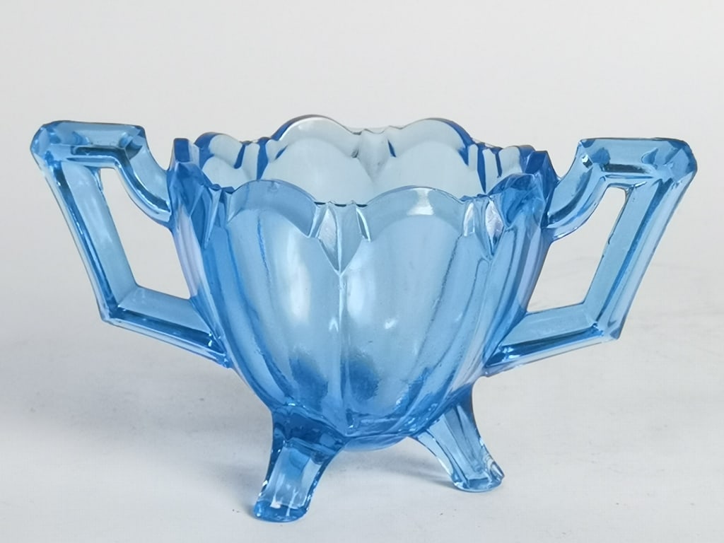 Art Deco Azure Blue Glass Candy Dish (1 of 3)