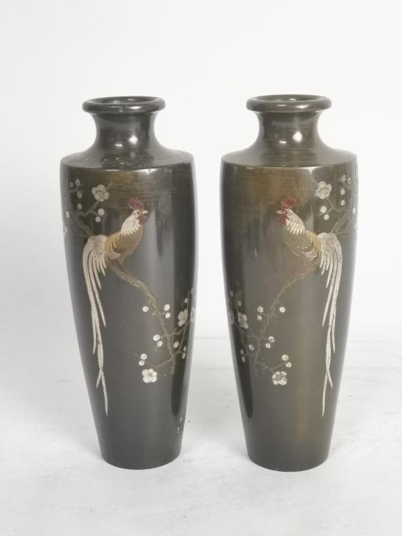 Pr. of 19th C. Japanese Gilt Silver Bronze Vases (1 of 5)