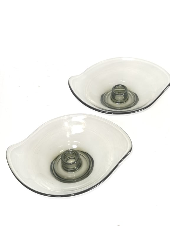 Pr. of Vintage Viking Smoke Gray Glass Candle Hold (1 of 4)