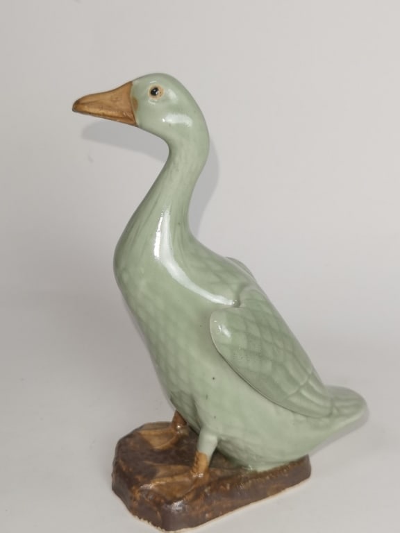 Chinese Porcelain Pea Glaze Duck: Chinese Porcelain Pea Glaze Duck, 8in