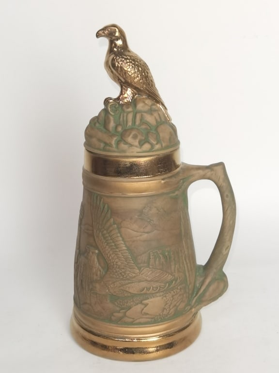 Bronze Textured Porcelain Stein Mug, Signed Mattie: Bronze Textured Porcelain Stein Mug, Signed Mattie, 13.5in