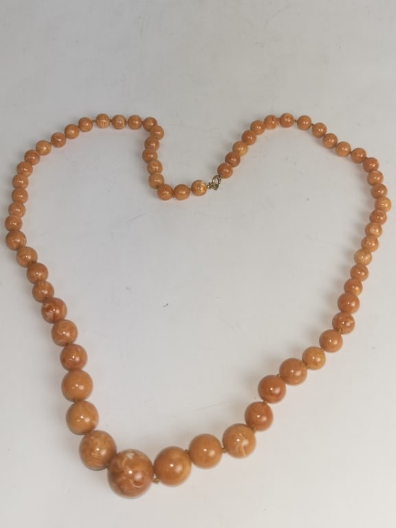 Faux Butterscotch Egg Yolk Amber Bead Necklace: Faux Butterscotch Egg Yolk Amber Bead Necklace, 17.5in