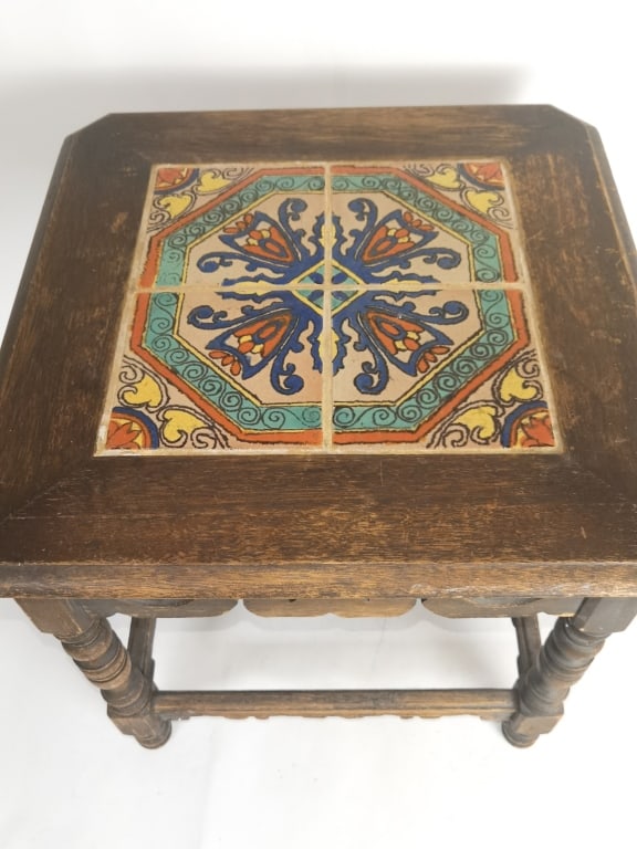 1920s Spanish Revival Mission Early CA Tile Table: 1920s Spanish Revival Mission Early CA Tile Table, 19.25in by 18.5in