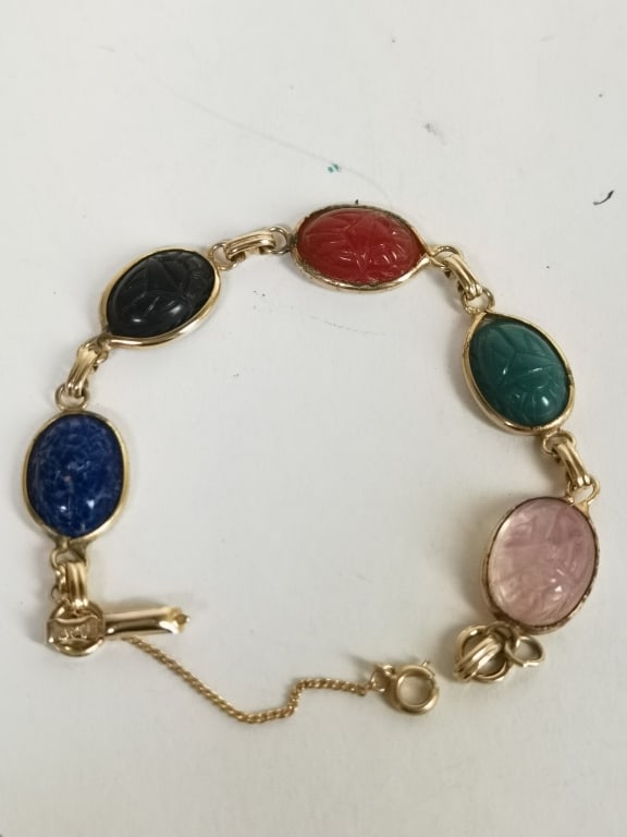 Gold Tone Precious Stones Inlay Bracelet: Gold Tone Precious Stones Inlay Bracelet, 3in