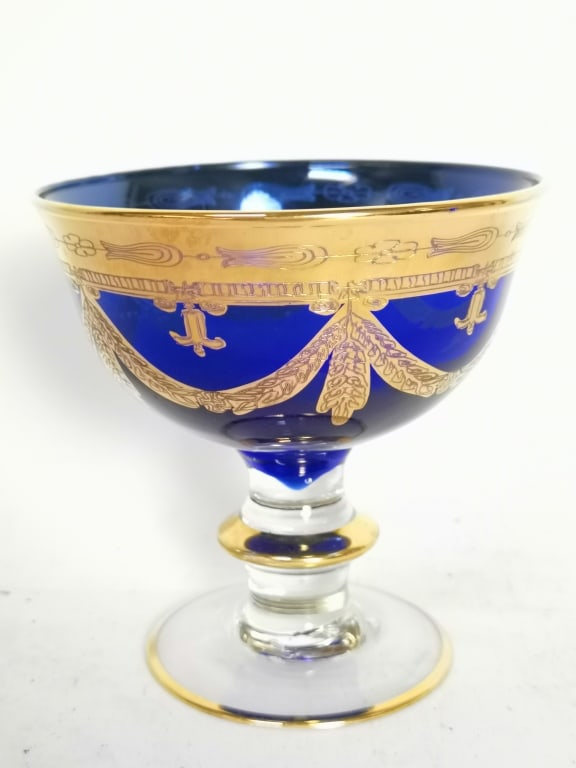 Vintage 24K Gold Painted Bohemian Cobalt Blue Glas (1 of 6)