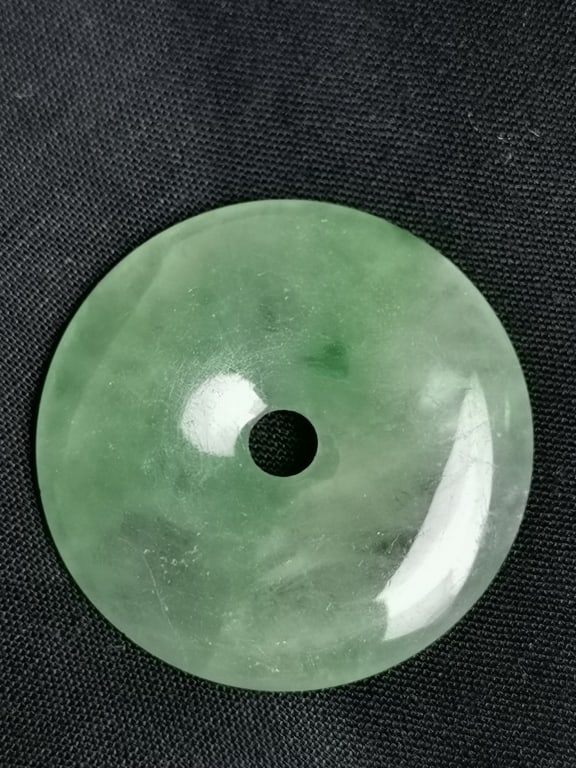 Chinese Jadeite Carved Disk Pendant: Chinese Jadeite Carved Disk Pendant, 1.5in