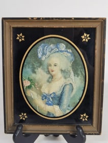 Antique French Embroidered Portrait Old Painting,6