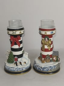 Danbury Mint Lighthouse Candlesticks Night Before