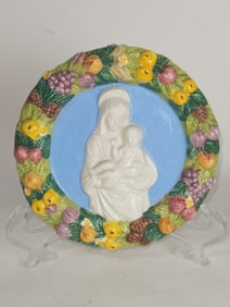 Vintage Della Robbia Madonna Baby Ceramic Plaque