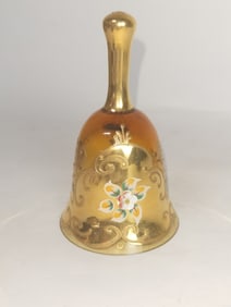 Vintage Murano Amber Hand Painted Glass Bell