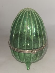 Vintage Green Glass Egg Trinket Box