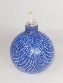 Vintage Round Cobalt Blue Art Glass Oil Lamp