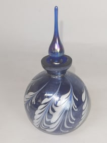 Vintage Blue Carnival Glass Perfume Bottle