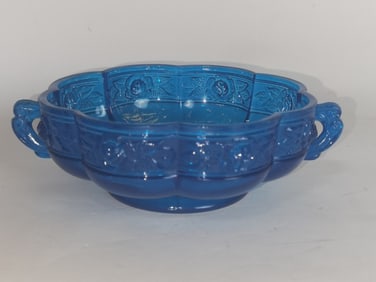 Vintage Blue Glass Double Handled Candy Dish