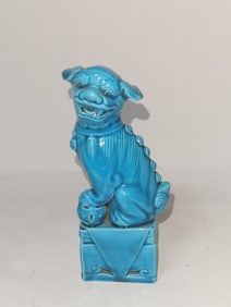 Chinese Porcelain Peacock Blue Glaze Lion