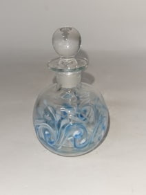 Vintage Blue Swirl Clear Glass Perfume Bottle