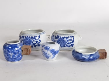 Group of Chinese Porcelain B&W Bird Feeders