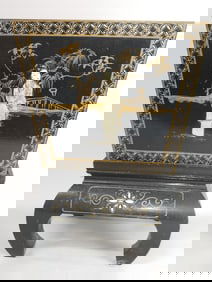 Chinese Lacquer over Wood Flower Pot with Stand