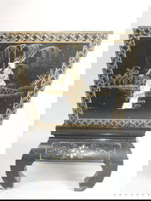 Chinese Lacquer over Wood Flower Pot with Stand