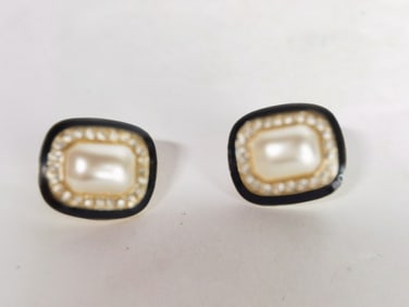 Costume Gold Tone Faux Pearl Ear Clips