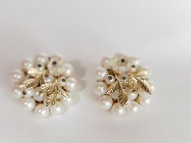 Costume Gold Tone Faux Pearl Ear Clips