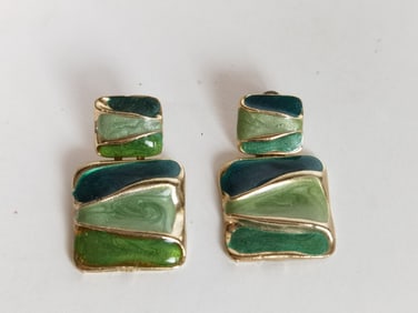 Costume Gold Tone Enameled Ear Clips