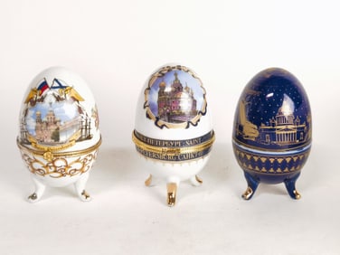 Three Vintage Porcelain Egg Trinket Boxes