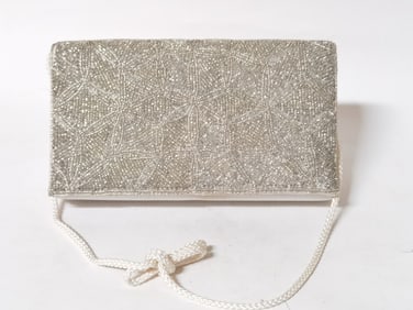 Silver Color Beaded Evening Bag