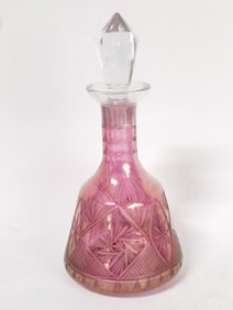 Vintage Bohemian Cranberry Colored Glass Decanter