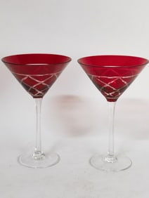 Pr. of Vintage Ruby Red Martini Glasses