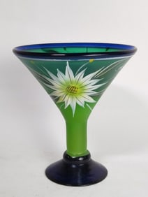 Mexican Hand Painted Green Margarita Glass