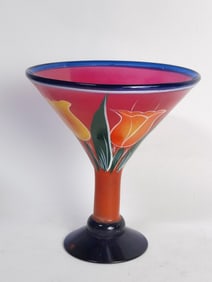 Mexican Hand Painted Red Margarita Glass