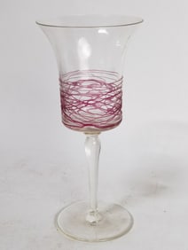 Carder Threaded Cranberry on Clear Wine Glass