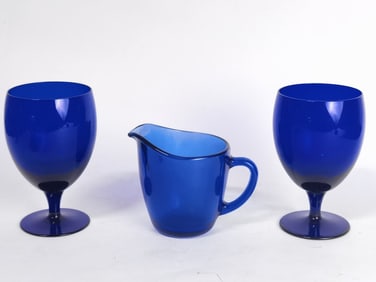 (3) Vintage French Cobalt Blue Glass Wares