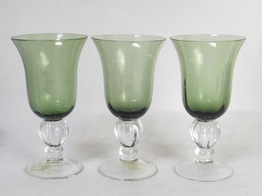 (3) Colore Verde Green Water Goblets