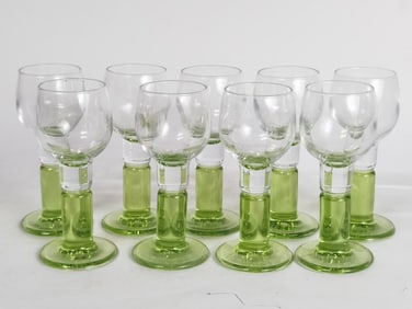(9) Bormioli Rocco Clear & Green Glass Cordial Gla