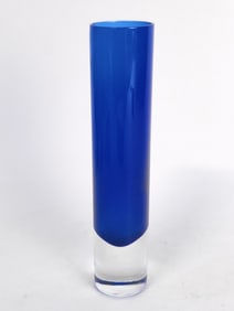 Vintage Polish Cobalt Blue Cylinder Glass Vase