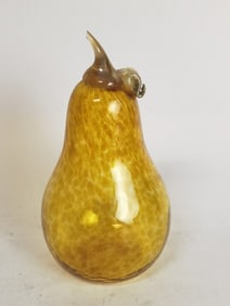 Vintage Amber Glass Pear Decor, Signed