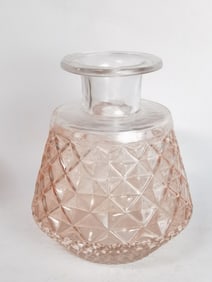 Vintage Pink/Clear Embossed Glass Vase