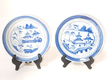 Pr. of Chinese Export Porcelain B&W Plates