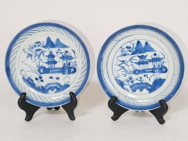 Pr. of Chinese Export Porcelain B&W Plates