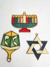 (3) Art Glass Jewish Hanging Decors