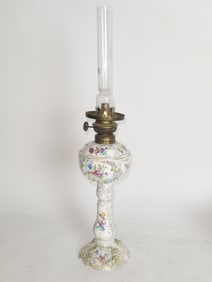 Antique Dresden Germany Porcelain Banquet Oil Lamp