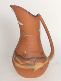 Vintage Enamel Painted Water Pitcher, Signed RW