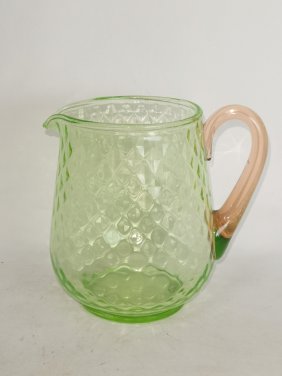 Uranium Tiffin Watermelon Glass Pitcher