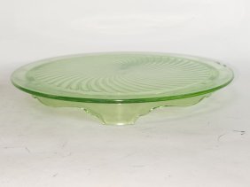 Vintage Uranium Green Hocking Glass Cake Platter